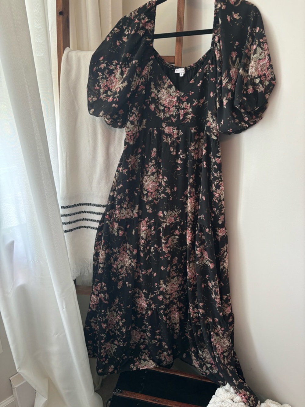 Baltic Born Black Maxi Dress with Pink Floral Print